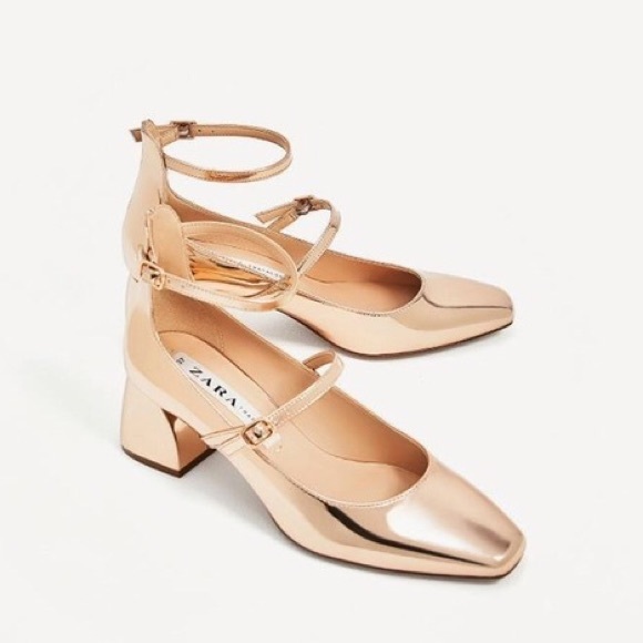 Zara Shoes - Zara NWT Rose Gold Patent Heels